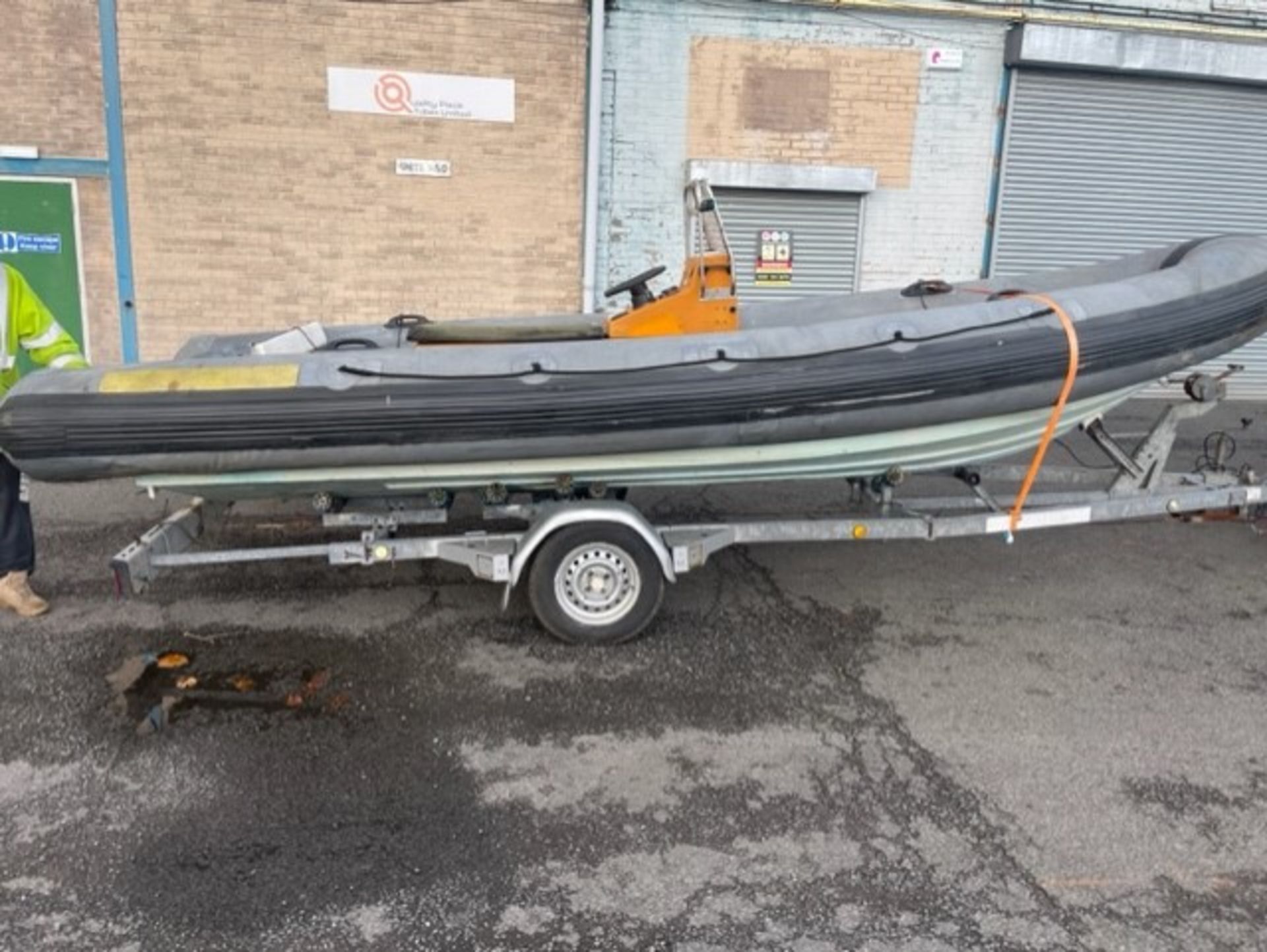 Rib boat ex rescue it needs a new 100 hp motor to bolt straight on also note the trailer does not