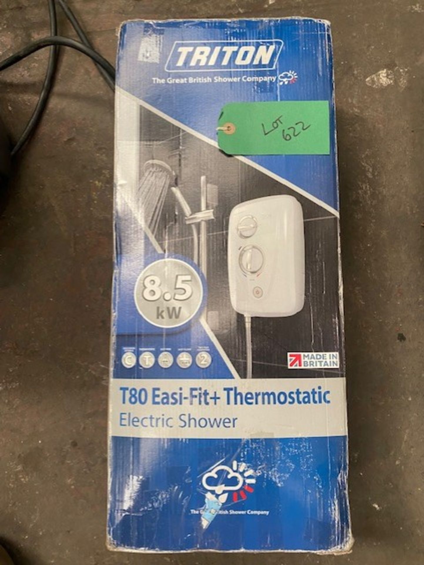 T80 easy fit 8.5kw electric shower. Unit is new, box is damaged. Working order unknown