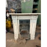 Old vintage cast iron fireplace. Been painted white good condition all parts present