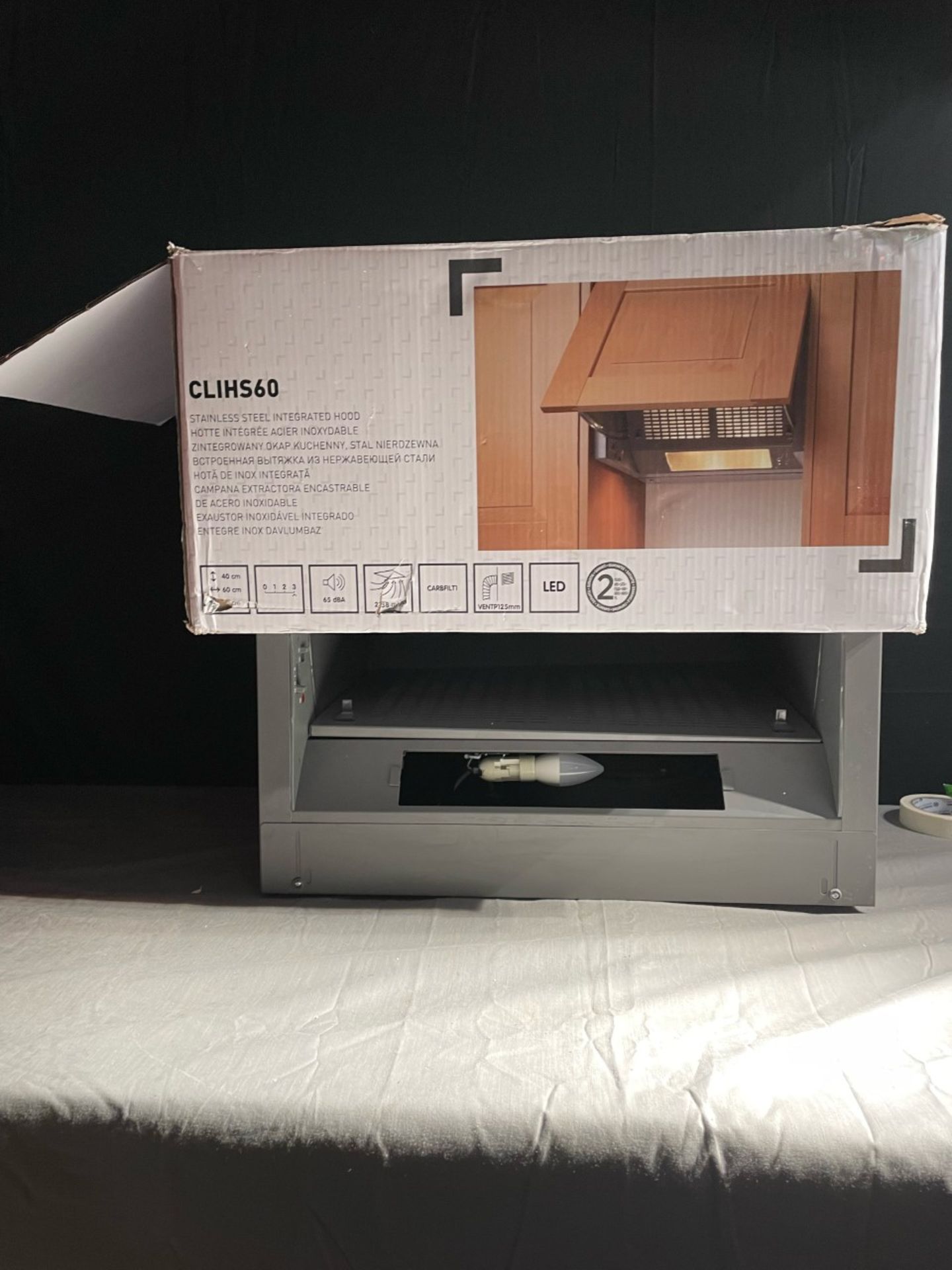 1 x new in box CLIHS60 600mm grey intergrated cooker hood.