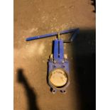 8” cast iron Lever operated knife gate valve. For use on the bottom of hopper or similar. Used but