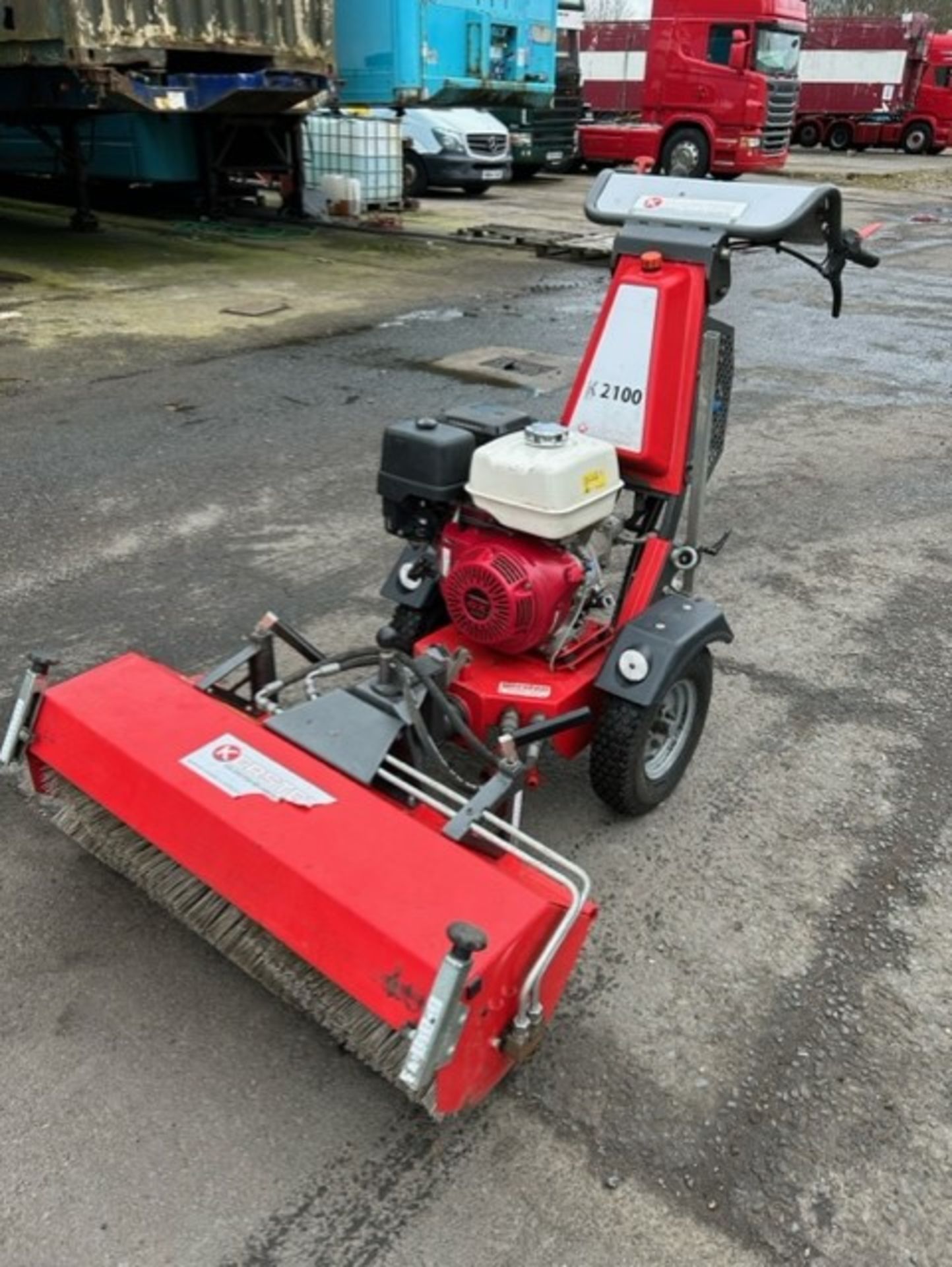 2019 Kersten k2100 hydraulic 2 wheeled tractor unit with sweeper attachment, kerb sweeper attachment