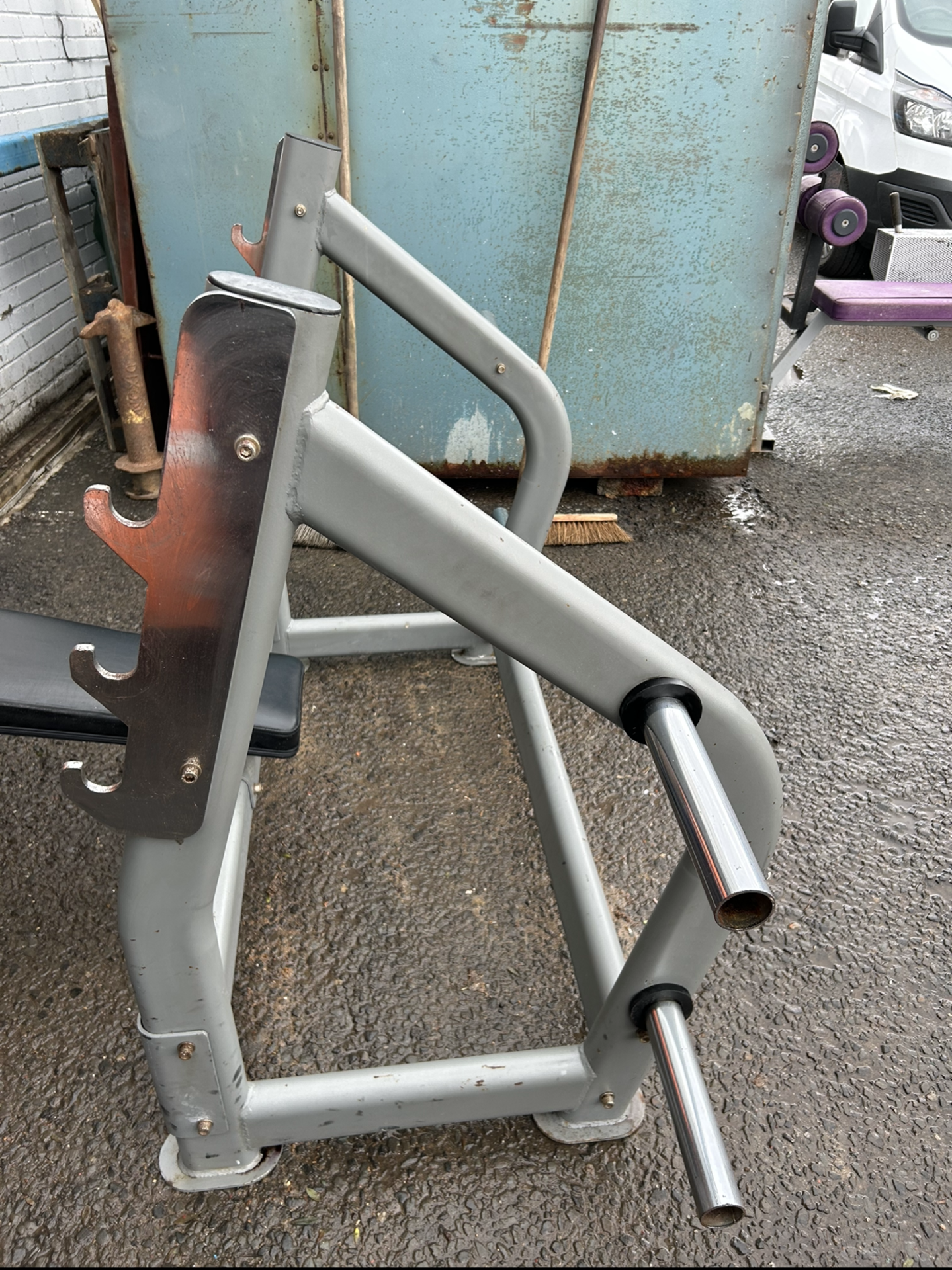Commercial Olympic decline weight bench press unit. Average condition a few rusty parts shown in the - Image 4 of 4