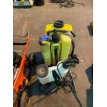 Job lot of 3no. Spraying knapsacks.White one is full unit other 2 are just part units