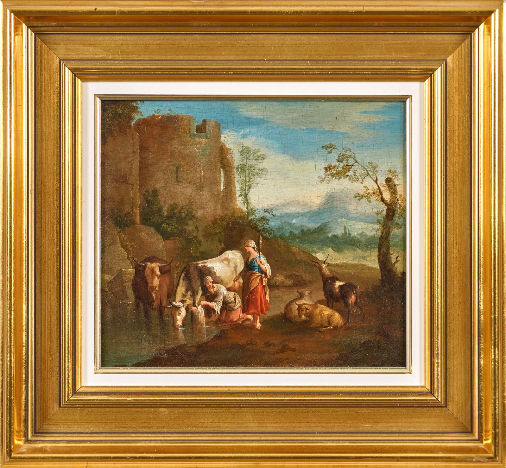 PIJNACKER, ADAM, In der Art - Manner of: Landschaft mit Hirtin und Wäscherin. - Bild 2 aus 2