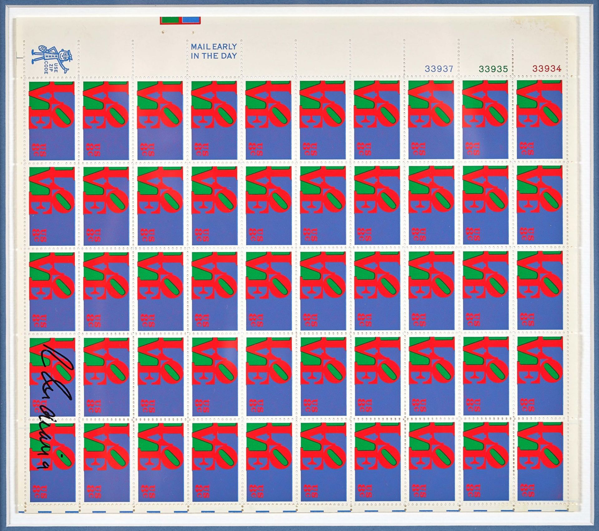 INDIANA, ROBERT (EIGTL. CLARK, ROBERT): Love-Briefmarkenblock.