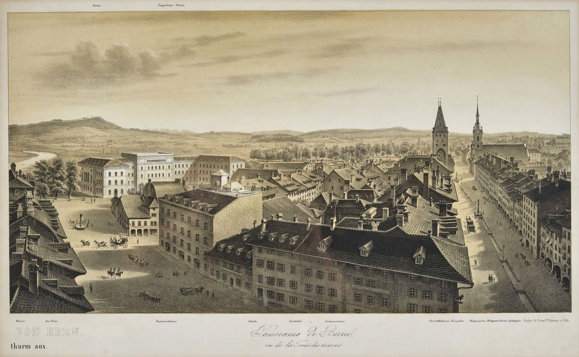 HUBER, RUDOLF: "Panorama de Berne vu de la Tour des prisons".