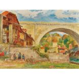 TIÈCHE, ADOLF: Die Nydeggbrücke in Bern mit dem Untertorturm (Felsenburg).