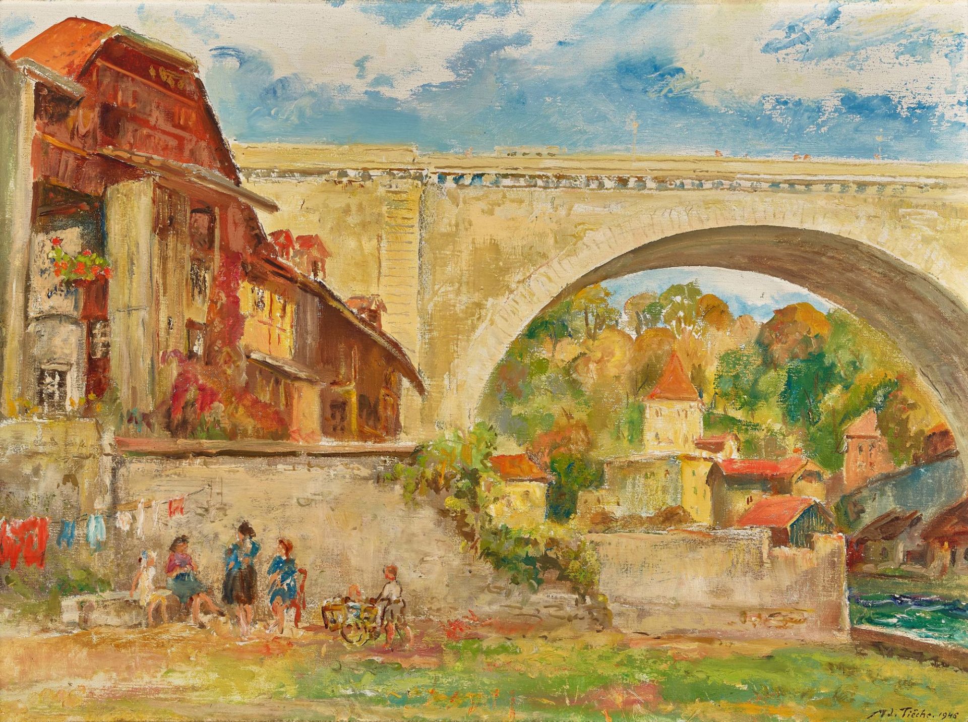 TIÈCHE, ADOLF: Die Nydeggbrücke in Bern mit dem Untertorturm (Felsenburg).