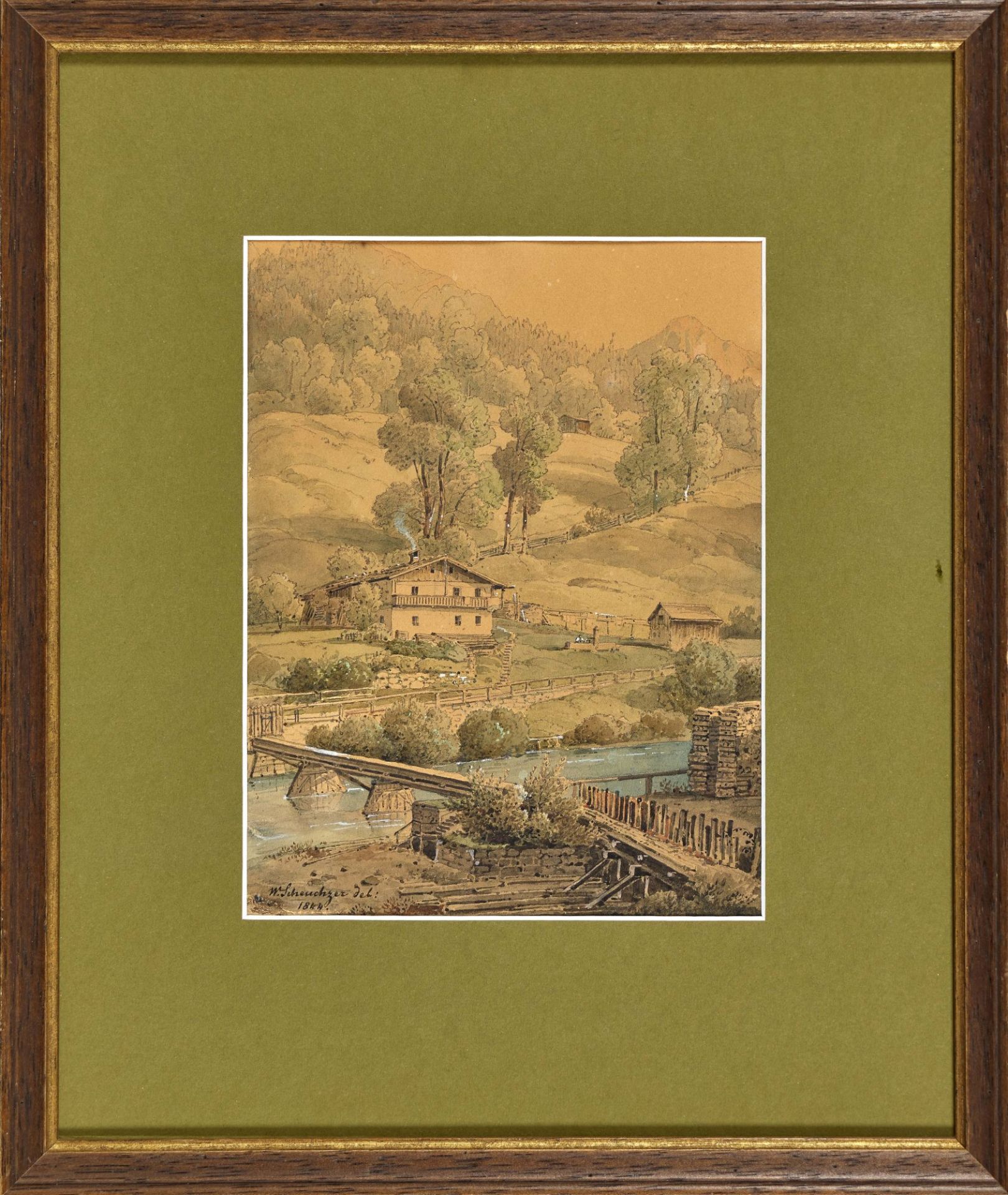 SCHEUCHZER, WILHELM RUDOLF: Bauernhaus am Fluss. - Bild 2 aus 2