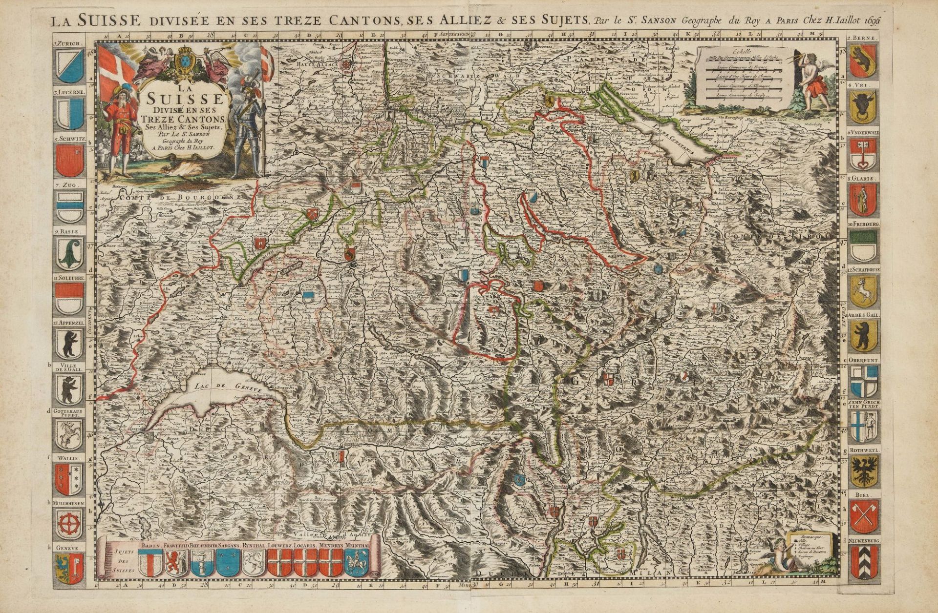 SANSON D'ABBEVILLE, NICOLAS, JAILLOT, ALEXIS HUBERT: "La Suisse divisée en ses treze Cantons".