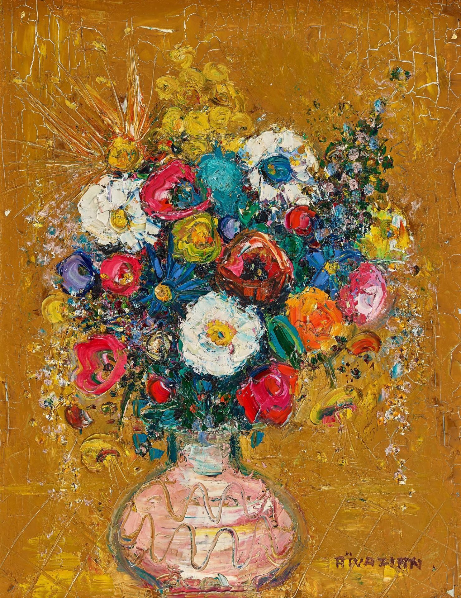 AIVAZIAN-ROSSI, POLA: Bunter Blumenstrauss in Vase.