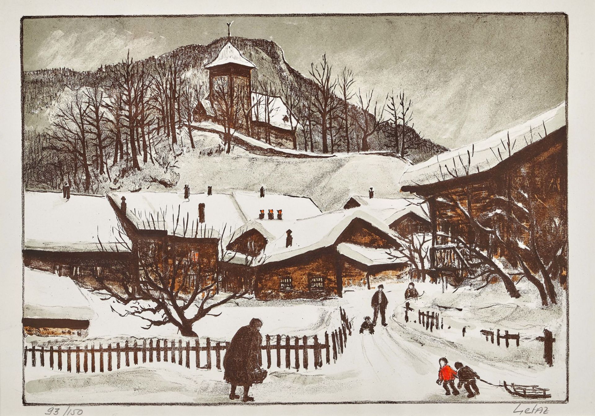 GÉTAZ, JEAN-LOUIS: Dorf im Winter.