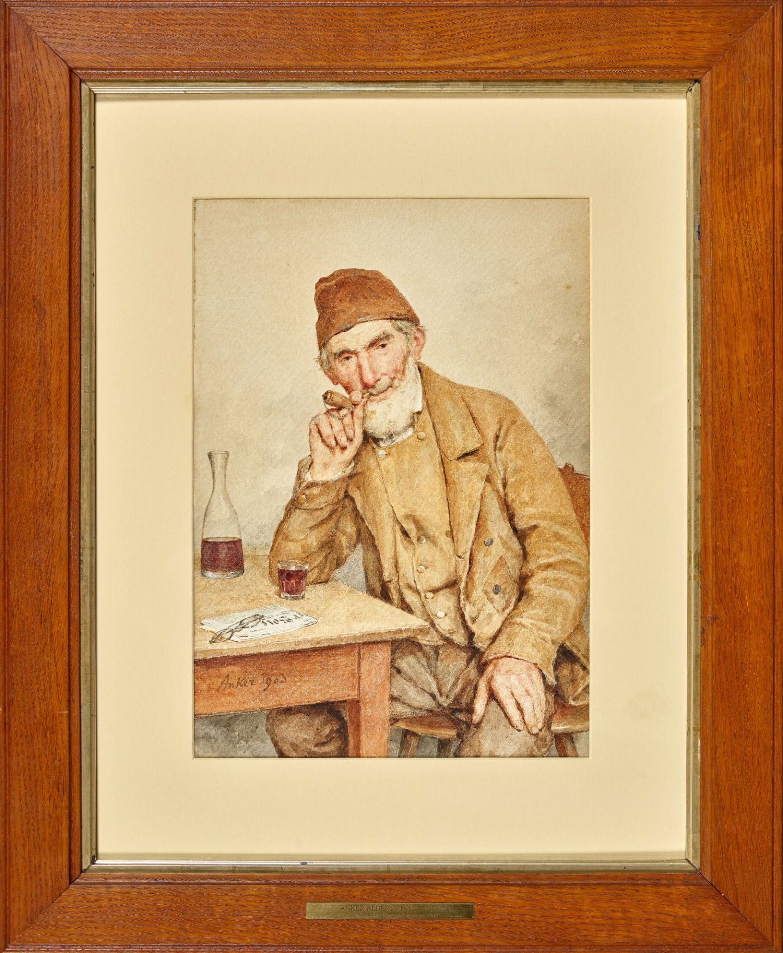 ANKER, ALBERT: Sitzender Mann mit Pfeife und Glas am Tisch. - Bild 2 aus 3