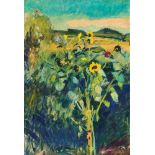 AMIET, CUNO: "Sonnenblumen in Landschaft".