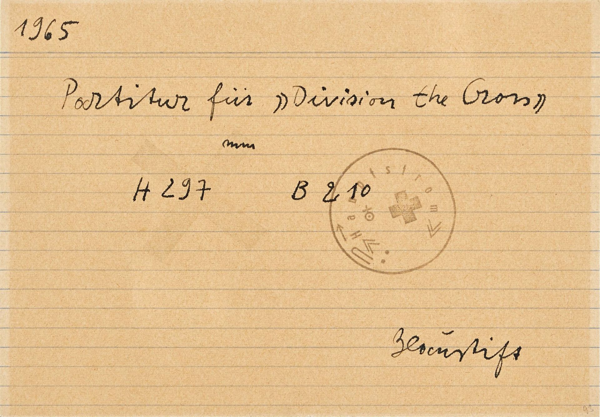 BEUYS, JOSEPH: "Partitur für Division the Cross".