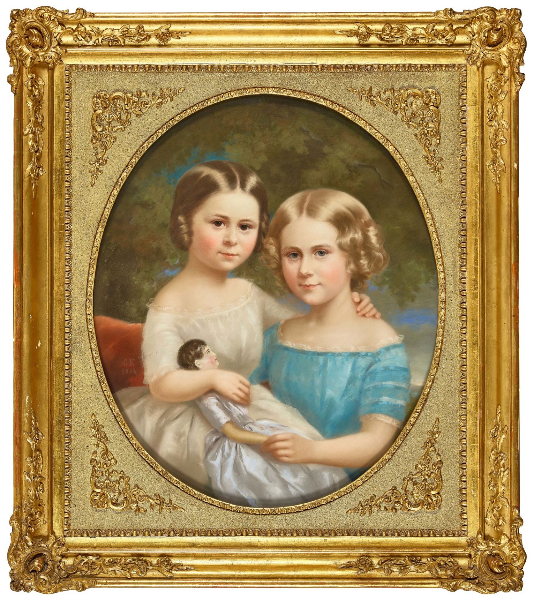 FRANKREICH, 19. JH.: Bildnis eines Schwesternpaares mit Puppe. - Bild 2 aus 3