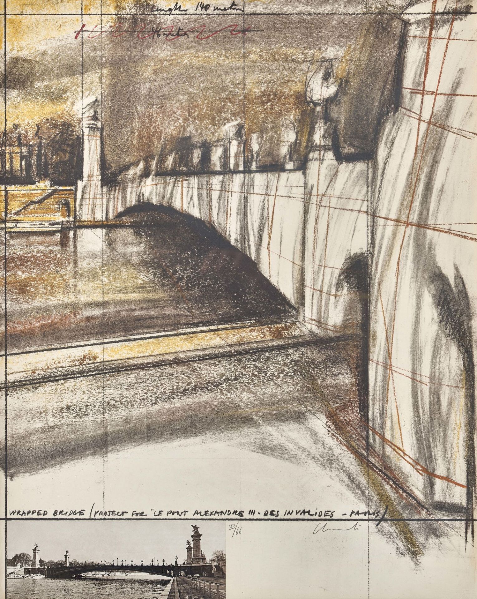 CHRISTO (EIGTL. JAVACHEFF, CHRISTO): "Wrapped Bridge / Project for Le pont Alexandre III des ...