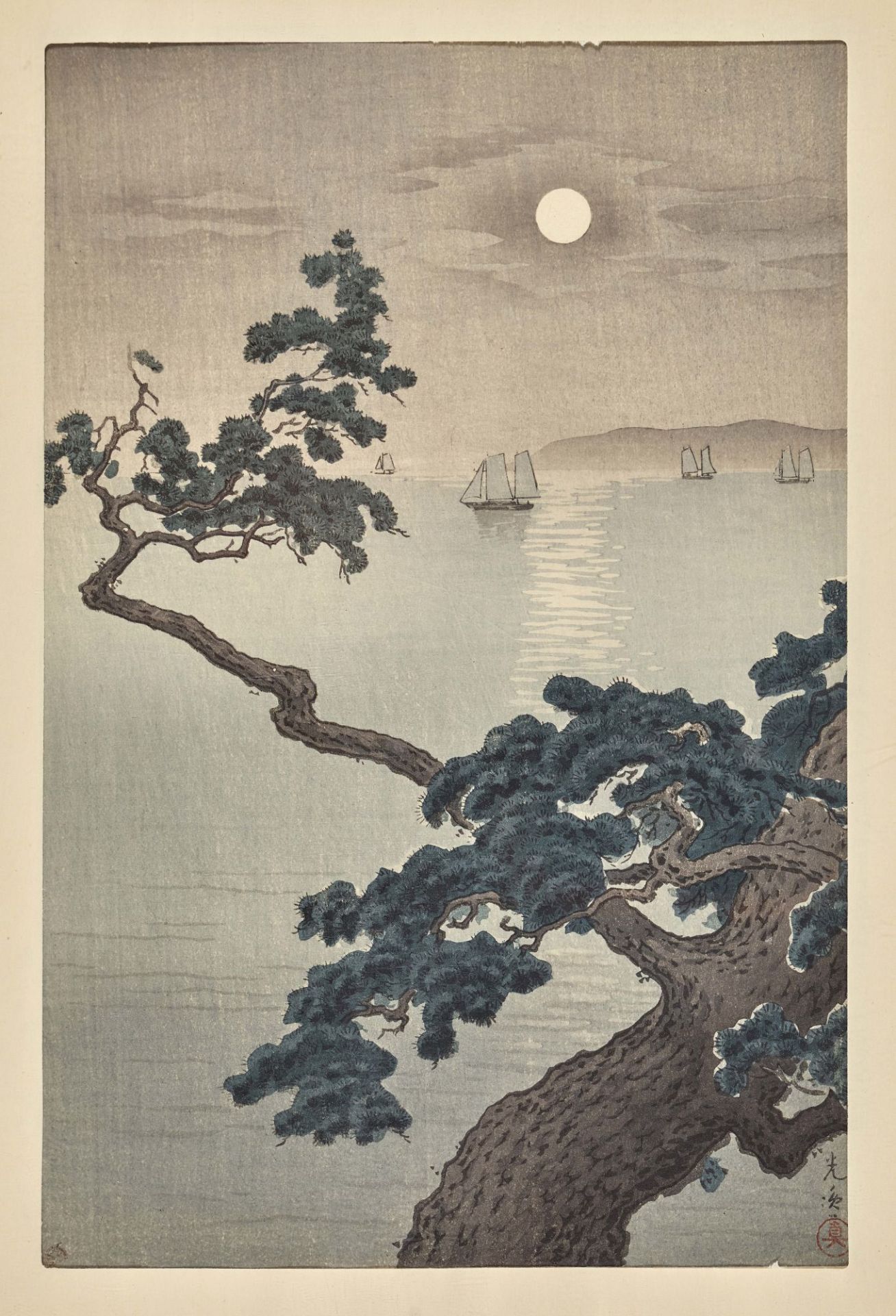 KOITSU, TSUCHIYA: "Strang Akashi no hama" (Vollmond am Akashi Strand).