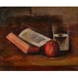 TSCHARNER, JOHANN WILHELM VON: Stillleben mit Buch, Apfel und Wasserglas.