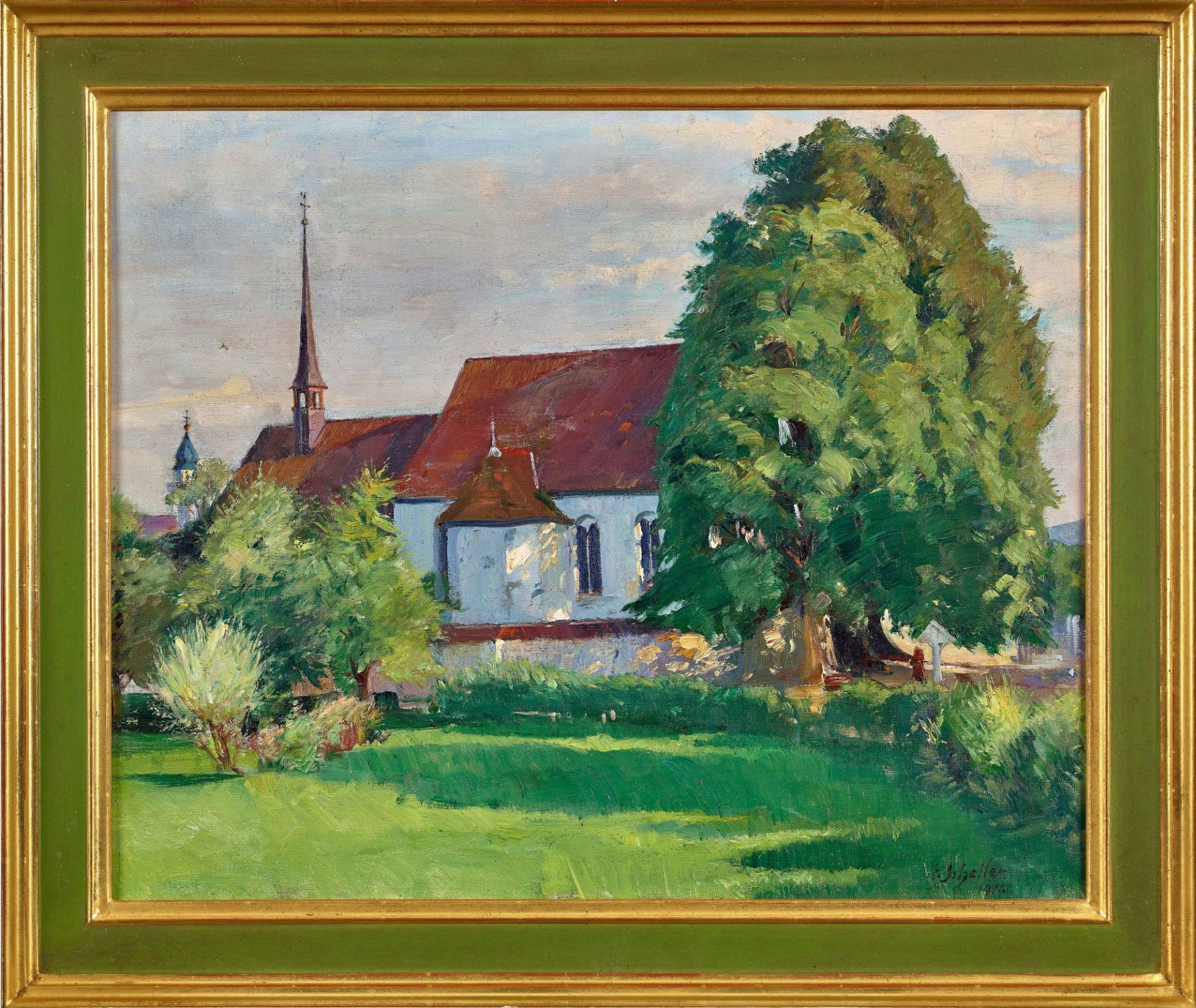 SCHELLER, EMIL: Sonnige Landschaft mit Kirche. - Image 2 of 2