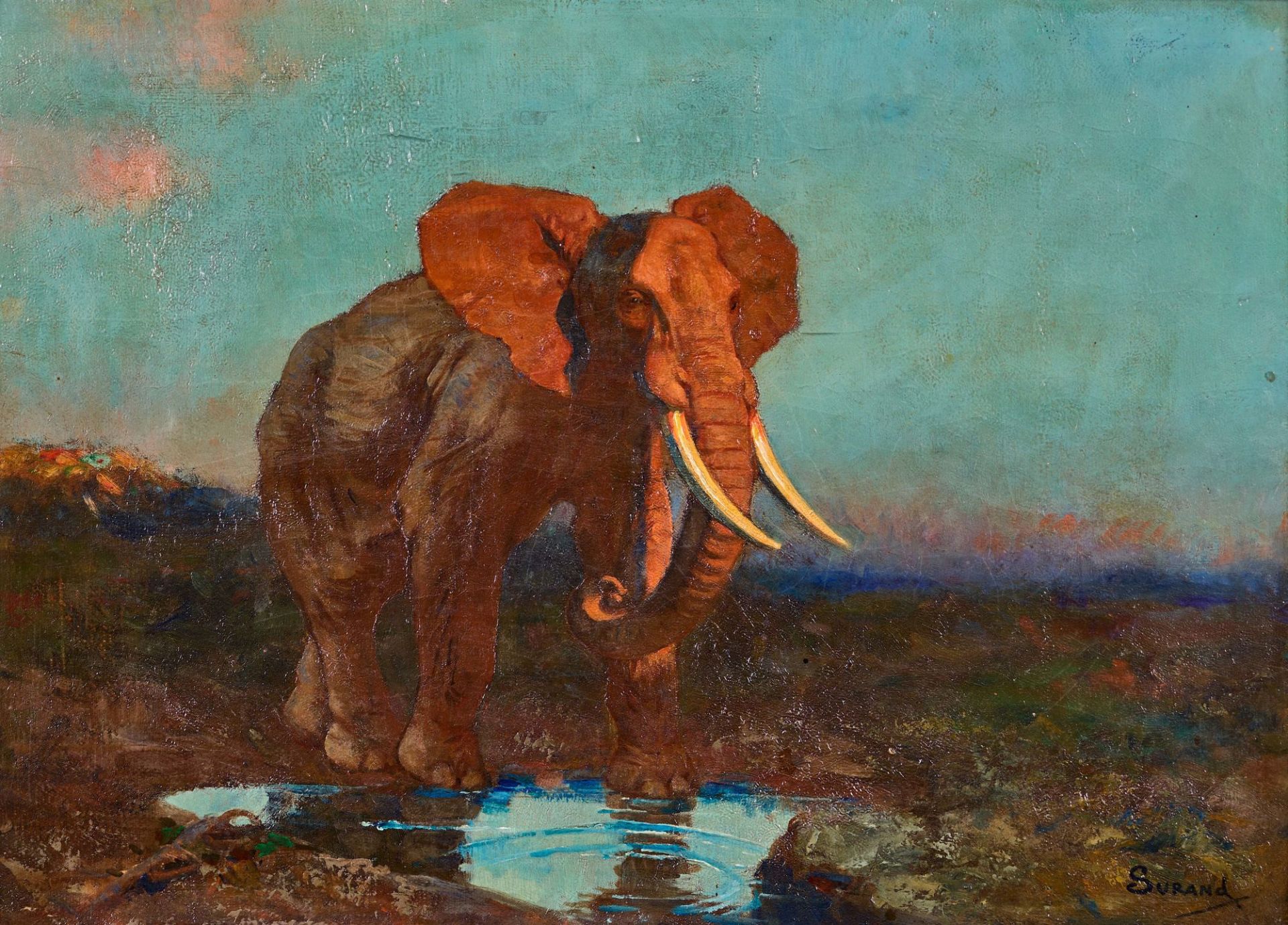 SURAND, GUSTAVE: Elefant im Abendrot.