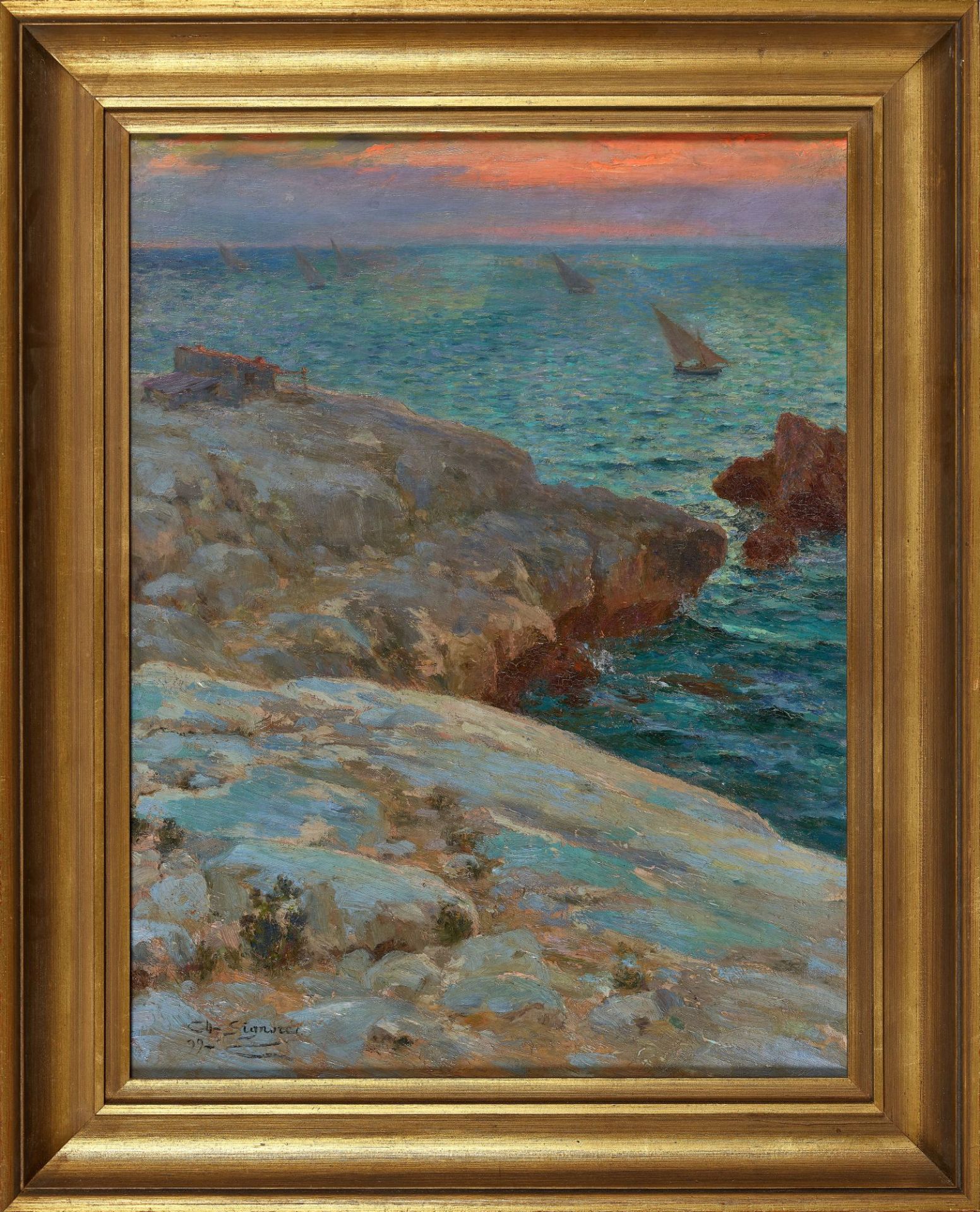 SIGNORET, CHARLES LOUIS EUGÈNE: Felsige Küste bei Antibes in der Abendsonne. - Bild 2 aus 2