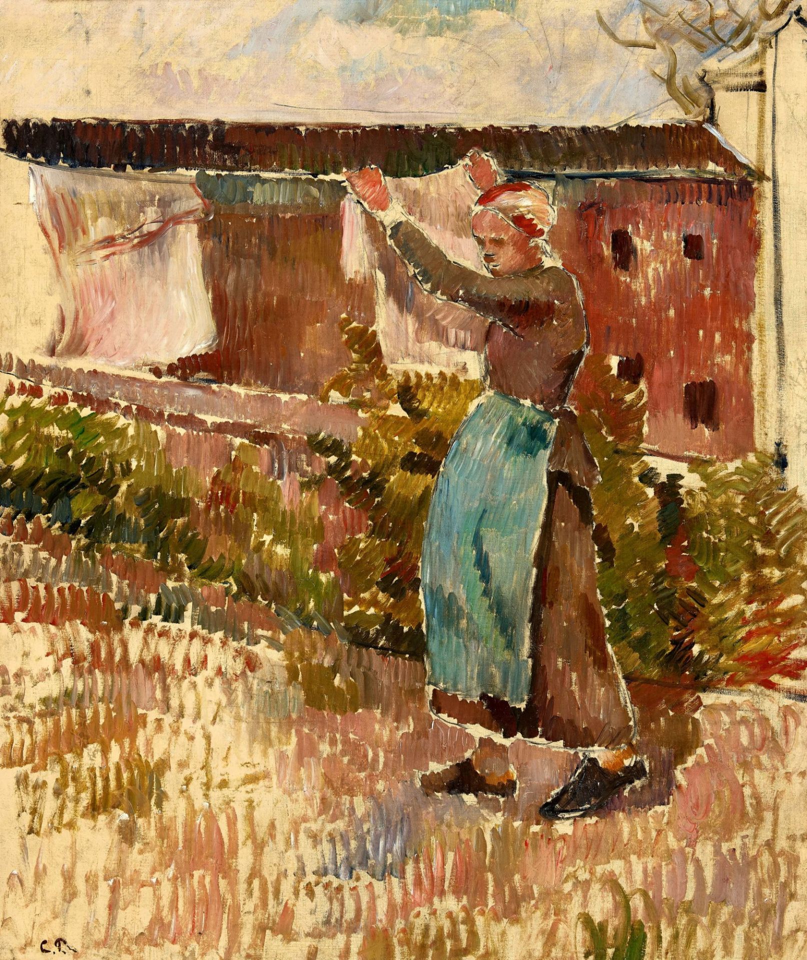 PISSARRO, CAMILLE: "Femme étendant du linge, Éragny, étude".