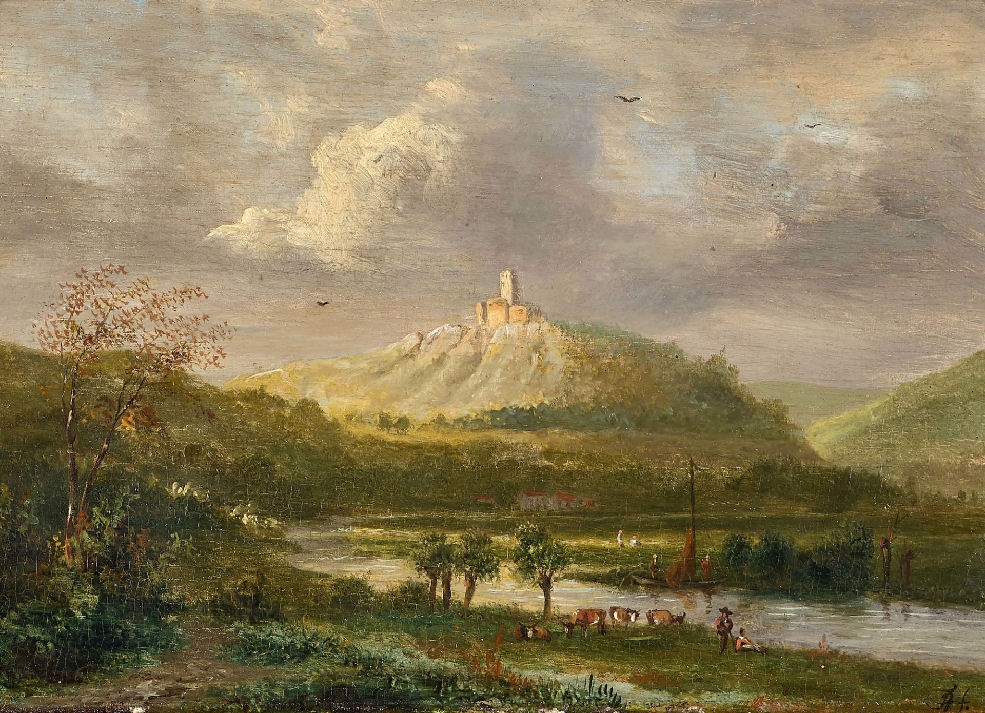 ABELS, JACOBUS THEODORUS: Flusslandschaft mit Burg.