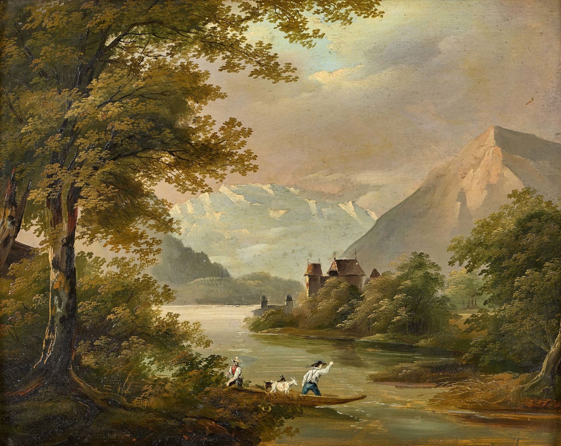 VOLMAR, CARL FRANZ RUDOLF: Flusslandschaft. / Blick auf die Blüemlisalp und Niesen. - Bild 2 aus 4