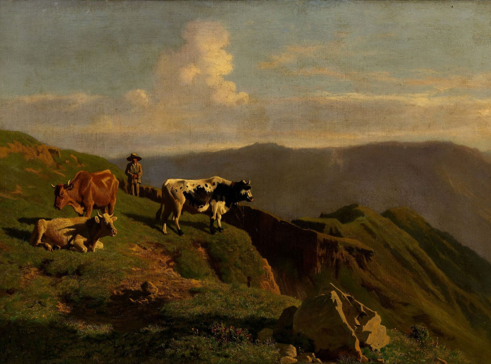 LUGARDON, ALBERT: Hirte mit Kühen auf der Alp.