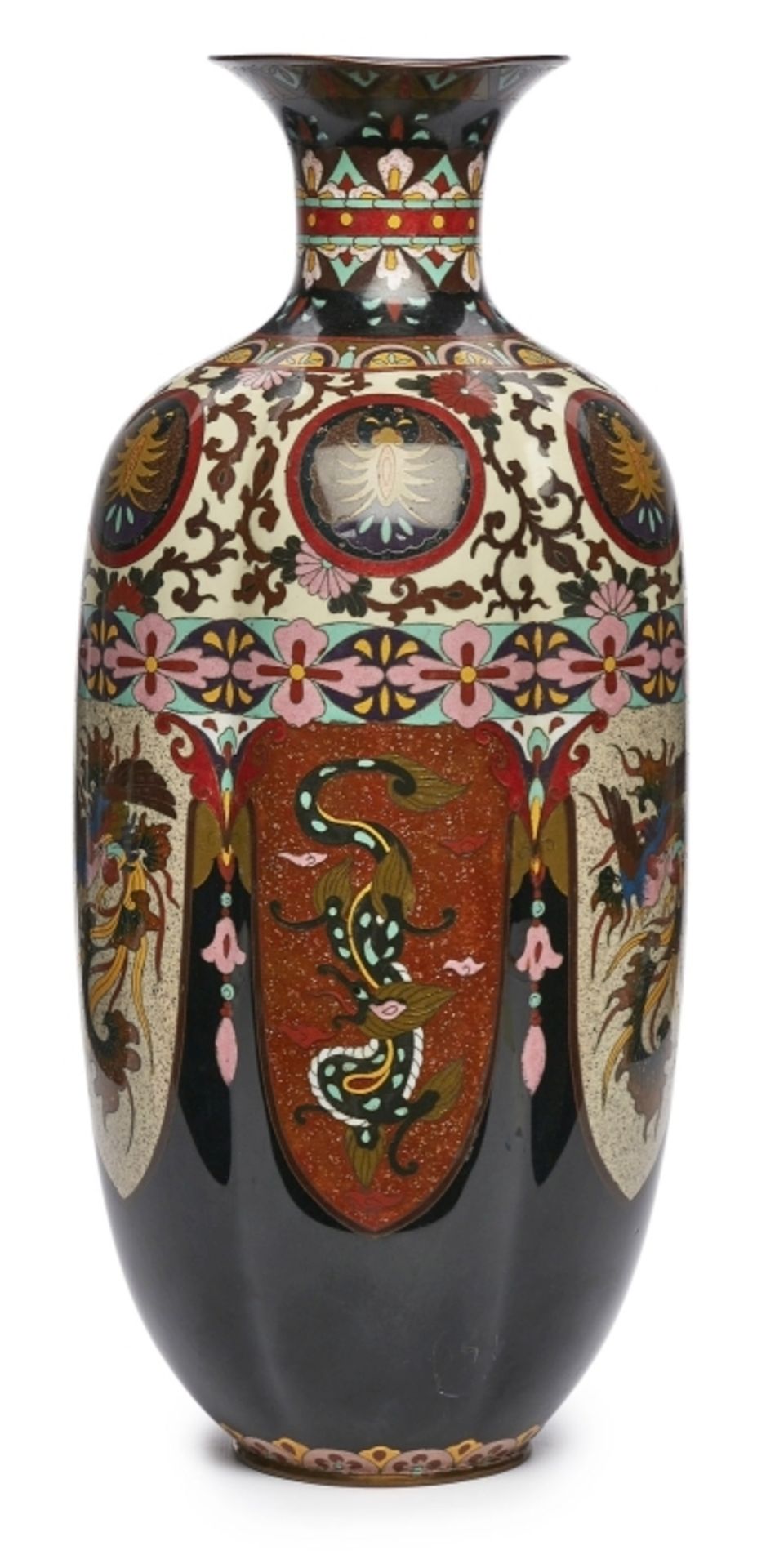 Gr. Cloisonné-Vase, Meji, Japan wohl um 1900.