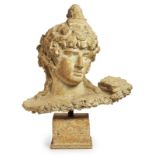 Keramik-Büste im antiken Stil "Antinoos in Gestalt des jungen Bacchus", Frankreich wohl um 1970.