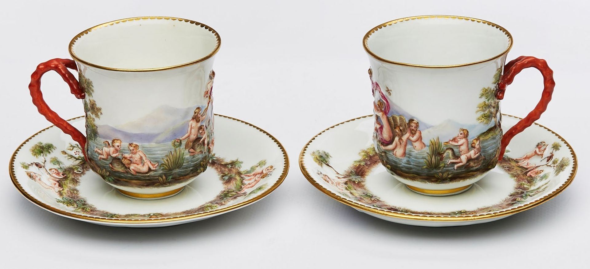 Paar Tassen mit UT "Venus zwischen Meereswesen", Meissen um 1900. - Bild 2 aus 2