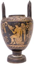 A GREEK ATTIC LEBES GAMIKOS VASE. (Marriage vase) with figural and anthemion painted decoration.