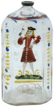 A EUROPEAN ENAMELED SPIRIT FLASK 18TH CENTURY Painted with a male figure, and inscription, 14cms