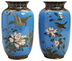 A PAIR OF JAPANESE TURQUOISE-GROUND CLOISSONE VASES MEIJI PERIOD (1868-1912) 24cm high