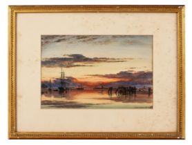 EDWARD WILLIAM COOKE (1811-1880) SUNSET, PORT OF LIDO, VENICE watercolour, signed and dated 1864'