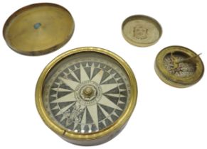 A VICTORIAN BRASS CASED POCKET COMPASS the printed paper marked ‘Made by Spencer & Co., No. 66,