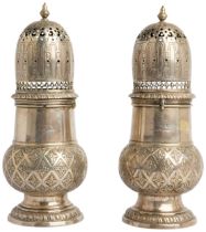 A PAIR OF LARGE BALUSTER SHAPE SUGAR CASTERS, PROBABLY GERMAN C.1880 22.5 cm 798 g.