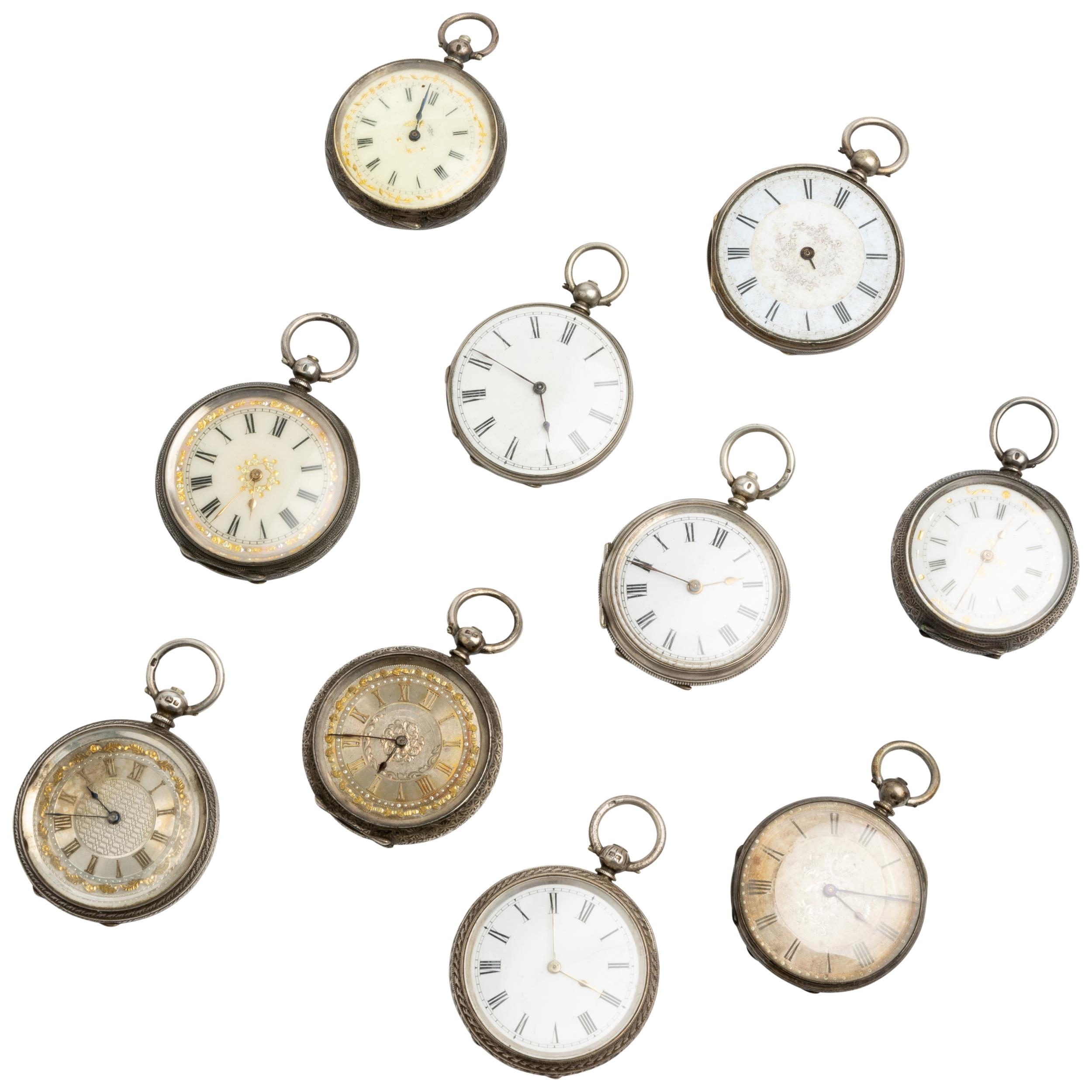 TEN SILVER LADIES WATCHES eight with florally engraved cases, one machine turned and one with no - Image 2 of 2