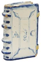 A DELFT FLASK OR HANDWARMER Painted with initials "AC" and dated 1706 in underglaze blue, the '