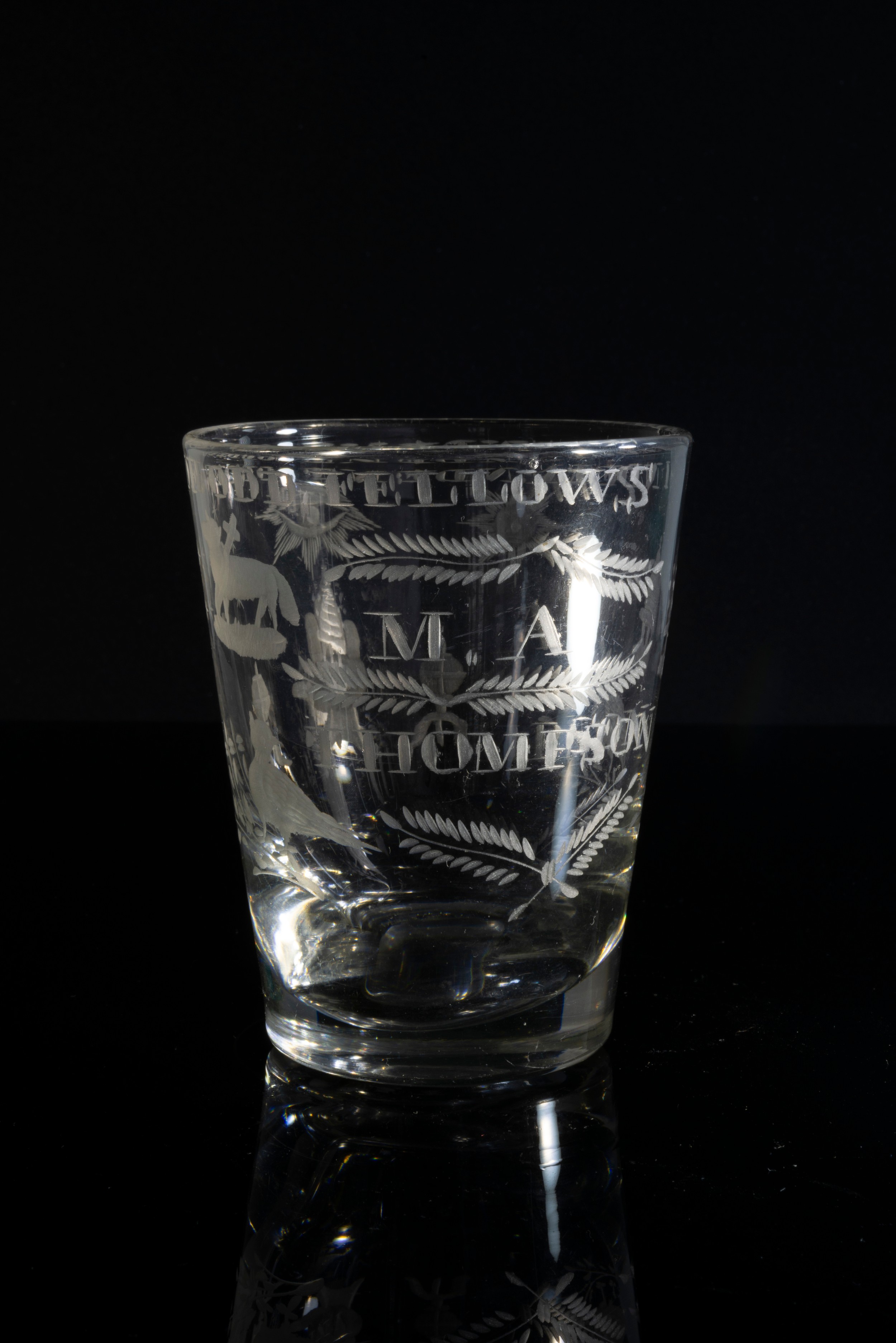 AN ODDFELLOWS TUMBLER CIRCA 1820 Dedicated to 'M A THOMPSON' and engraved with various symbols - Image 4 of 4