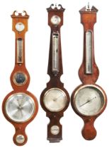 A GROUP OF SIX VICTORIAN MAHOGANY WHEEL BAROMETERS 19TH CENTURY various makers 94cm - 100cm high