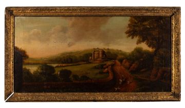 BRITISH SCHOOL (18TH / 19TH CENTURY) HUNTING SCENE oil on canvas 42cm x 86cm