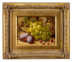 OLIVER CLARE (1853-1927) STILL LIFE WITH PLUMS AND GRAPES oil on canvas, signed lower left 15cm x