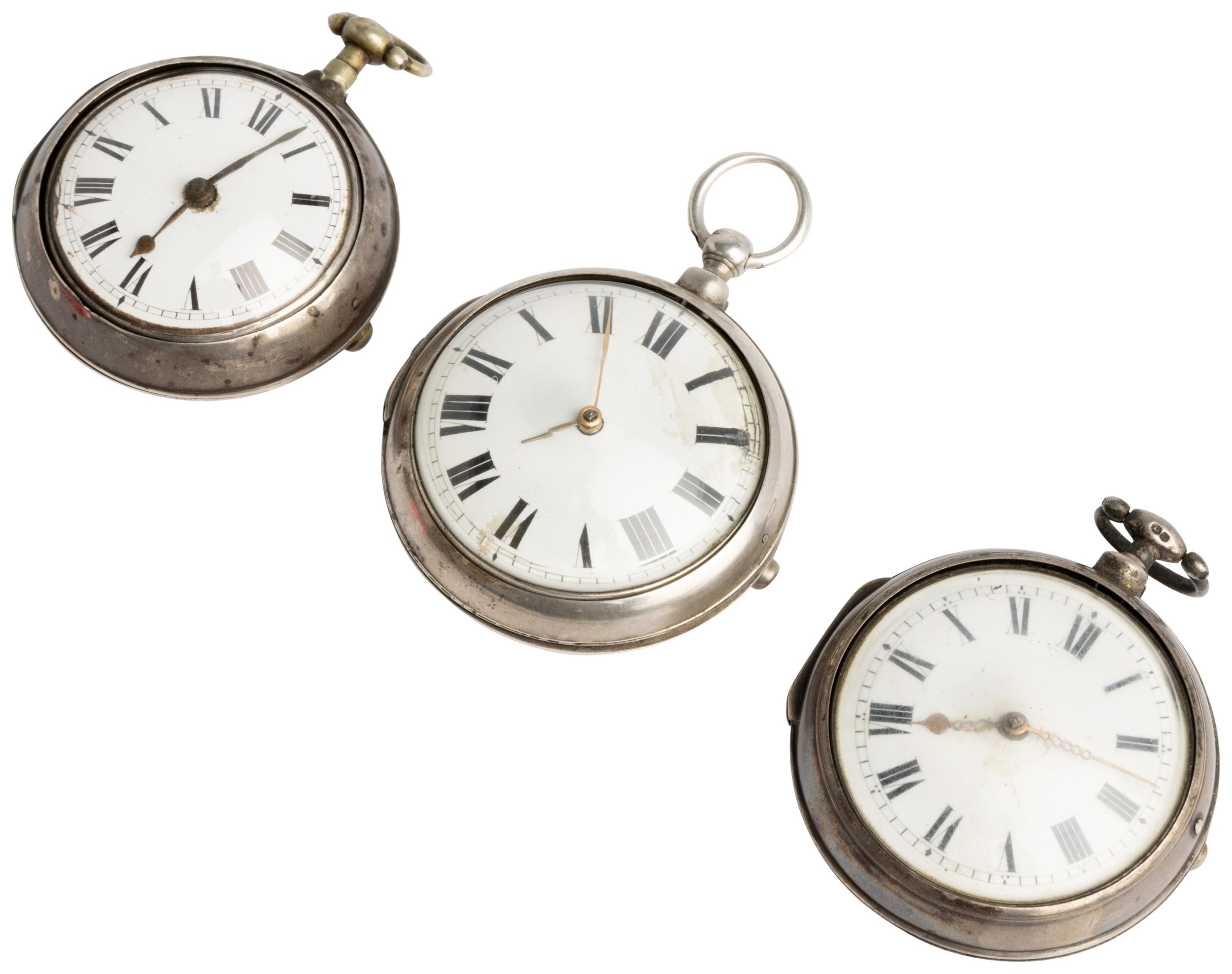 THREE SILVER PAIR CASED VERGE WATCHES. 1st signed Legrave, London, No 348, dust cap, cases plain, - Image 3 of 5