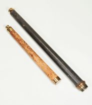 A LARGE VICTORIAN BRASS LEATHER COVERED TELESCOPE, makers mark indistinct and a leather bound