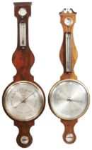 TWO VICTORIAN MAHOGANY WHEEL BAROMETERS 19TH CENTURY by Somalvico, London & Tatorini, London 112cm &