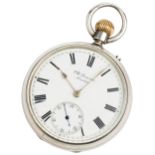 A SILVER KEYLESS LEVER WATCH. Signed J.W.Benson, Ludgate Hill, London, No.577866. The Bank Watch.